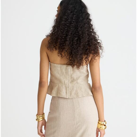 J.Crew Cropped Bustier Peplum Top Heavyweight Linen Flax Beige Preppy US 14 NWT - Picture 2 of 11